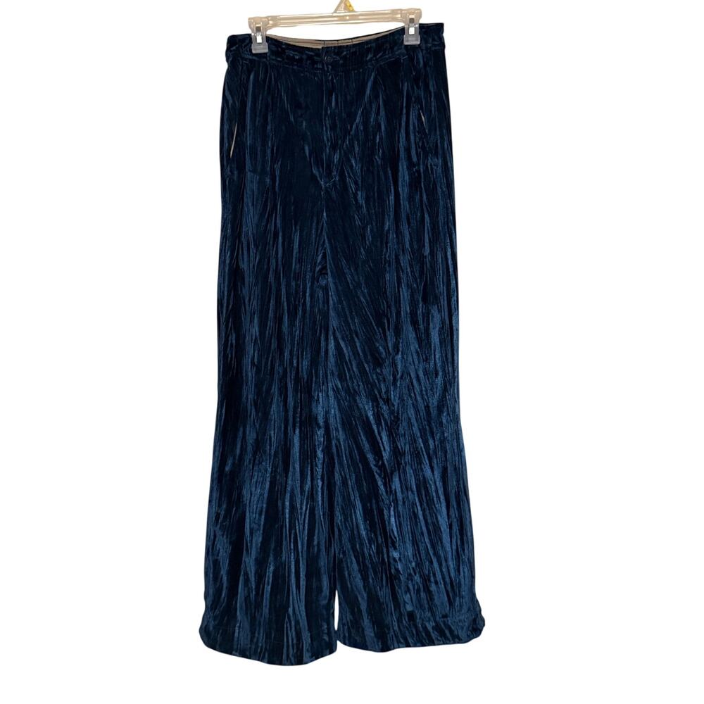 Free People Runaway Crushed Velvet Wide Leg Pants Azul Blue Size 12